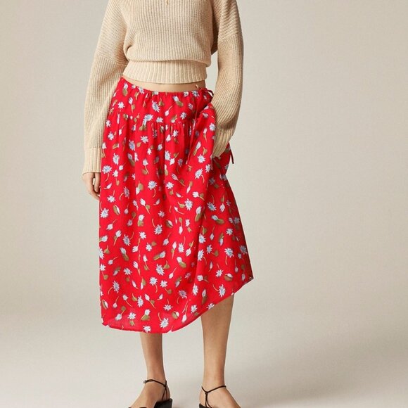 J. Crew Red Floral Side-Tie Skirt/NWT/M - Picture 2 of 14